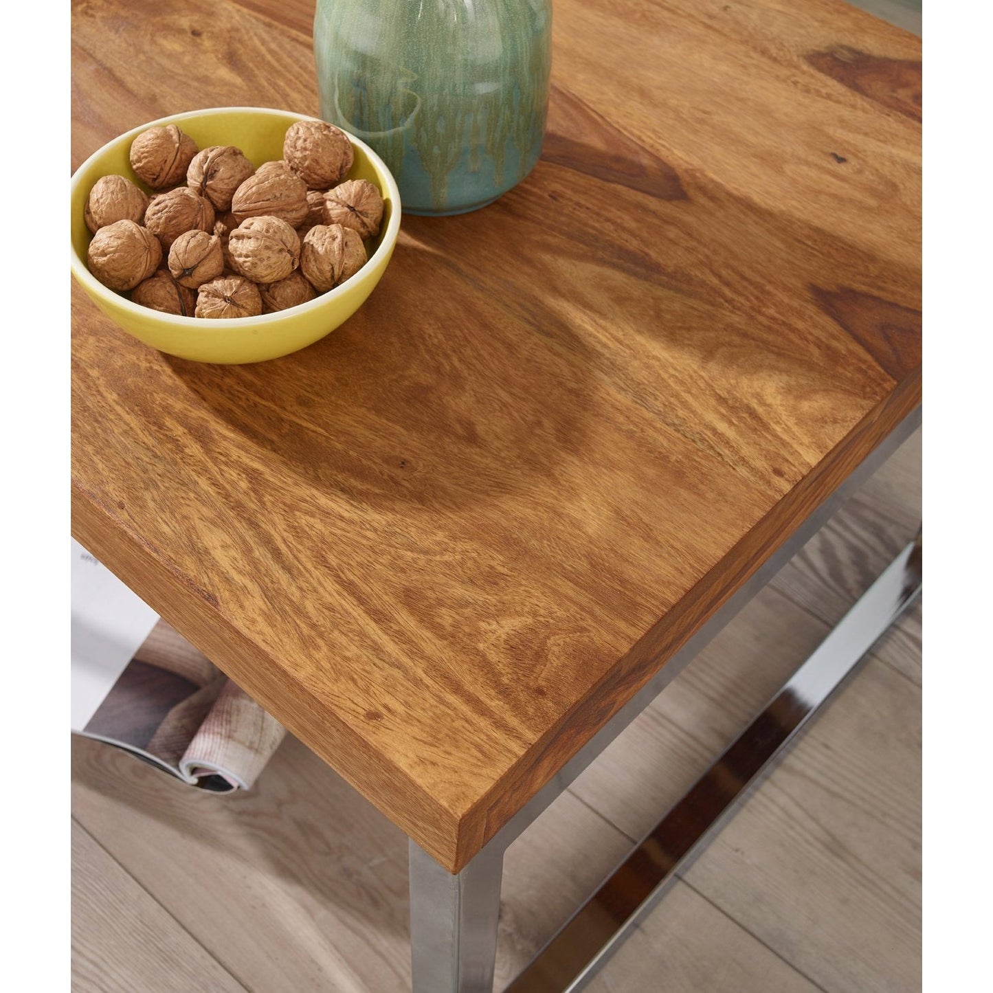Nancy's Uvalde Side Table - Solid Wood - Sheesham - Coffee Table - Coffee Table - 60 x 60 cm - Brown - Silver