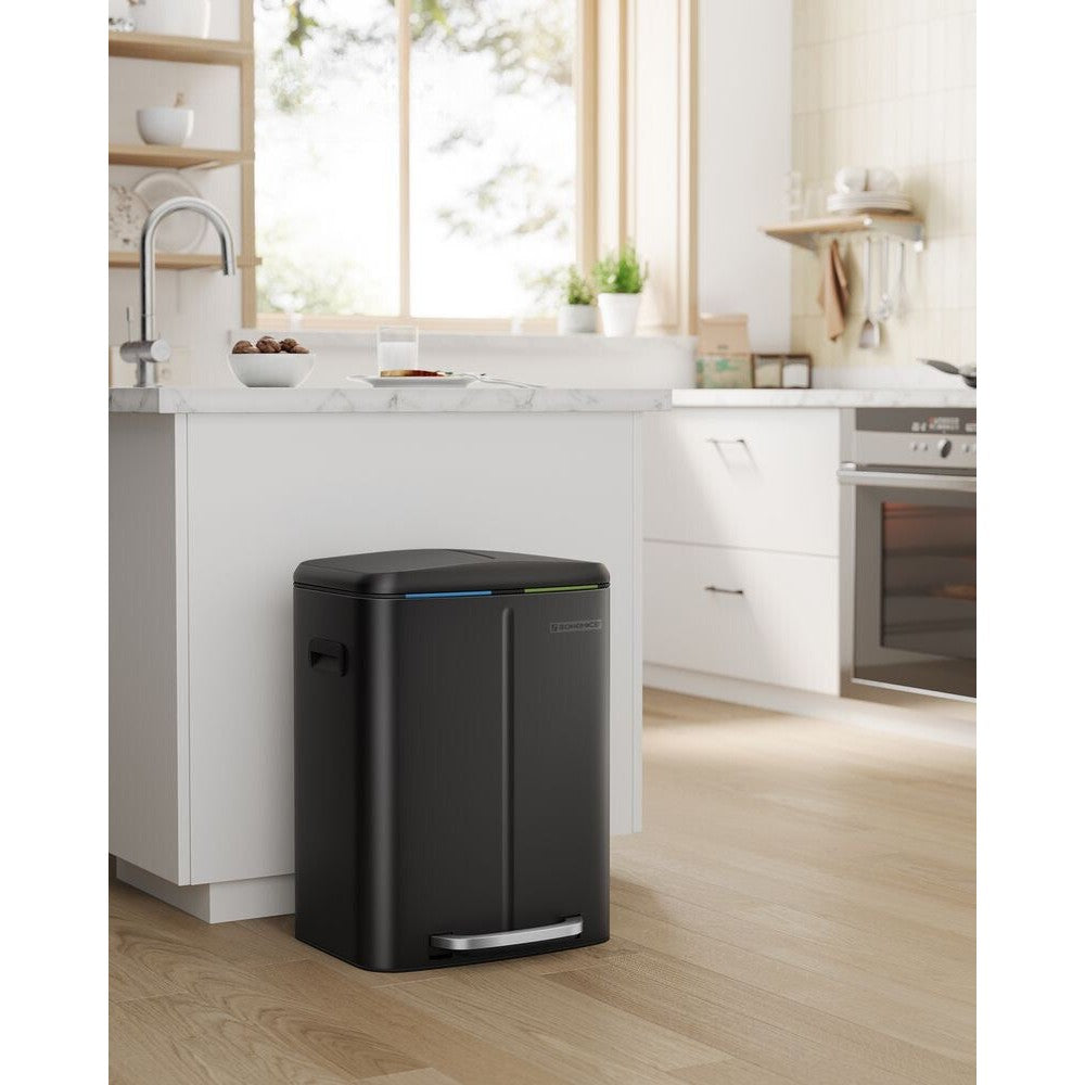 Nancy's Cookville Trash bin - Waste separation - 40 L - Pedal bin - Metal - Handles - Soft close - Silver - 44.5 x 36 x 60 cm 