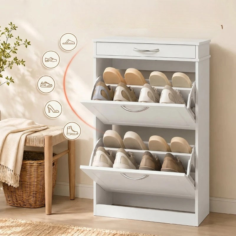Nancy's Telese Schoenenkast - Opbergkast voor schoenen - Verstelbare indeling - Wit - MDF - ± 55 x 25 x 90 cm