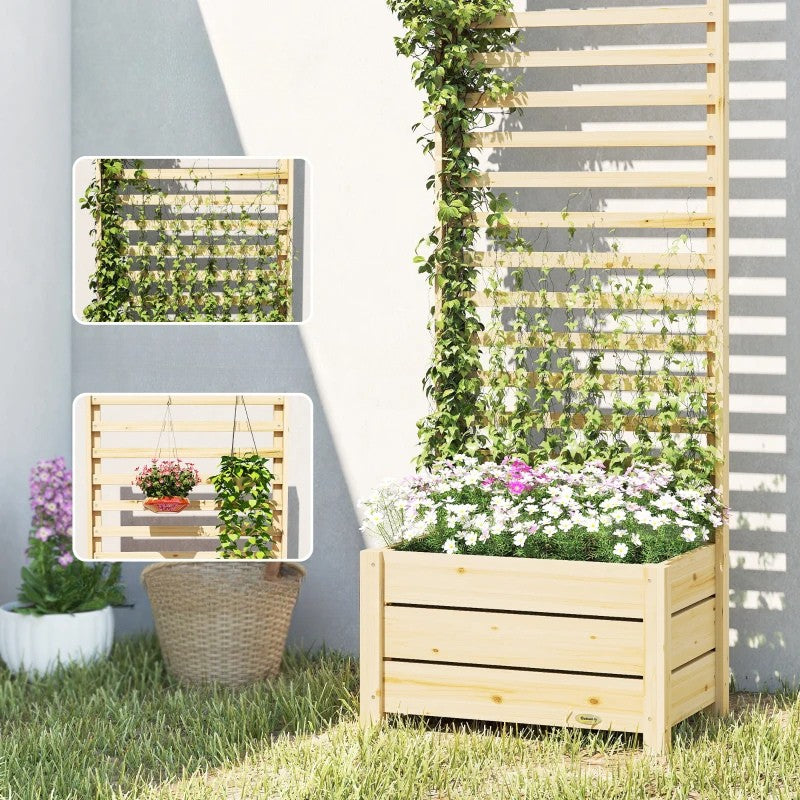 Nancy's Portoscuso Plantenbak - Bloembak met klimrek - Verhoogde Plantenbak - Dennenhout - ± 60 x 40 x 200 cm