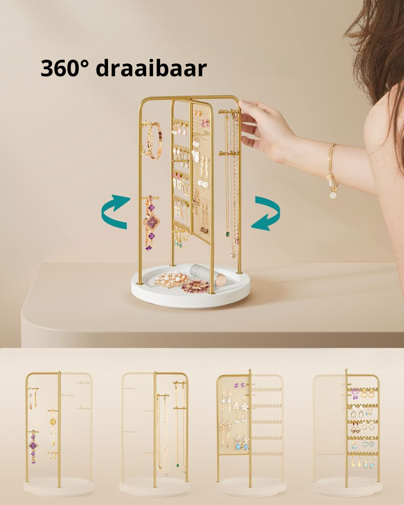 Nancy's Covilha Sieradenhouder - Sieraden rek - Sieradenstandaard - Draaibaar - Goud - Staal - Nancy Homestore