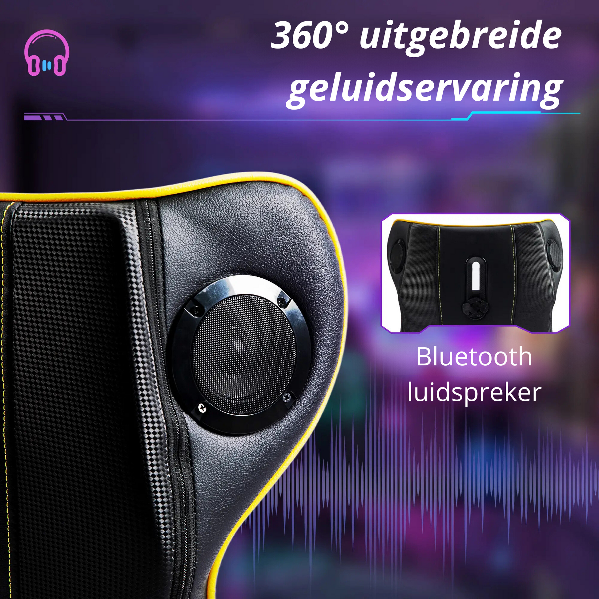 Nancy's Mangualde Gamestoel - Gaming Stoel - Bureaustoel - Bluetooth Speakers - Aanpasbaar - Zwart / Geel