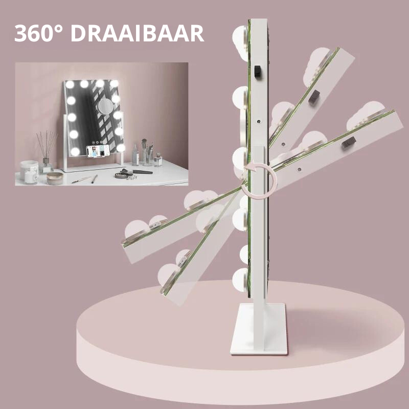 Nancy's Carragozela Make-up Spiegel - Beautyspiegel - Met LED Verlichting - 10x Vergroting - Draaibaar - ± 35 x 45 cm