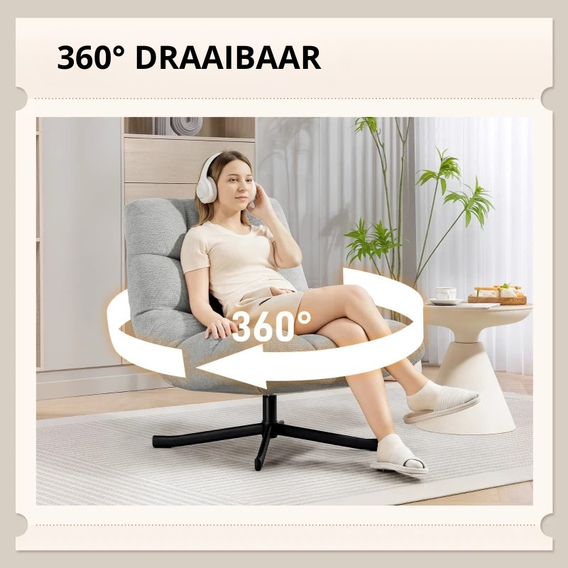 Nancy's Padula Draaifauteuil - Draaistoel - Relaxfauteuil - Lichtgrijs - Chenille