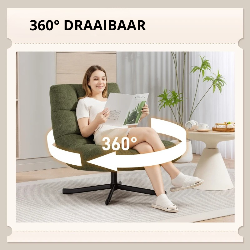 Nancy's Padula Draaifauteuil - Draaistoel - Relaxfauteuil - Groen - Chenille