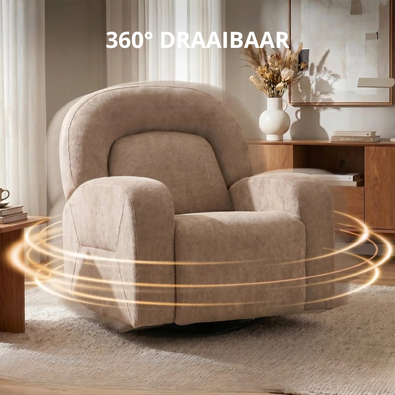 Nancy's Spinea Relaxfauteuil - Relaxstoel - Loungestoel - Verstelbaar - Draaibaar - Kaki - Fluweel