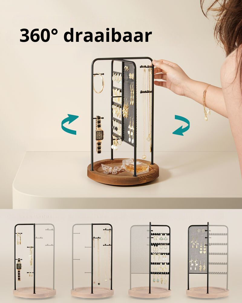 Nancy's Covilha Sieradenhouder - Sieraden rek - Sieradenstandaard - Draaibaar - Zwart - Staal - Nancy Homestore