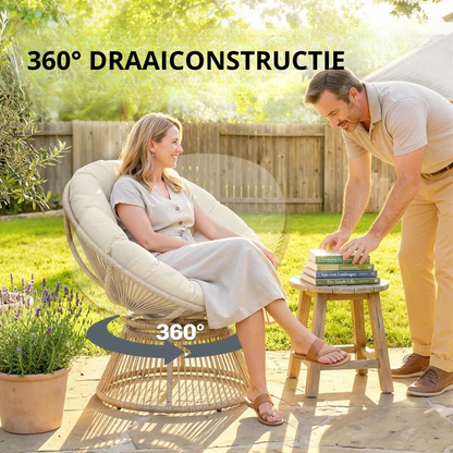 Nancy's Sampeyre Loungestoel - Draaistoel - Buitenstoel - Tuinstoel - Crèmewit - Rotan - ± 95 x 80 x 85 cm