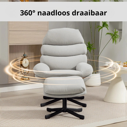 Nancy's Pedaso Relaxfauteuil - Loungestoel - Relaxstoel - Met Voetenbank - Crèmewit - Chenille