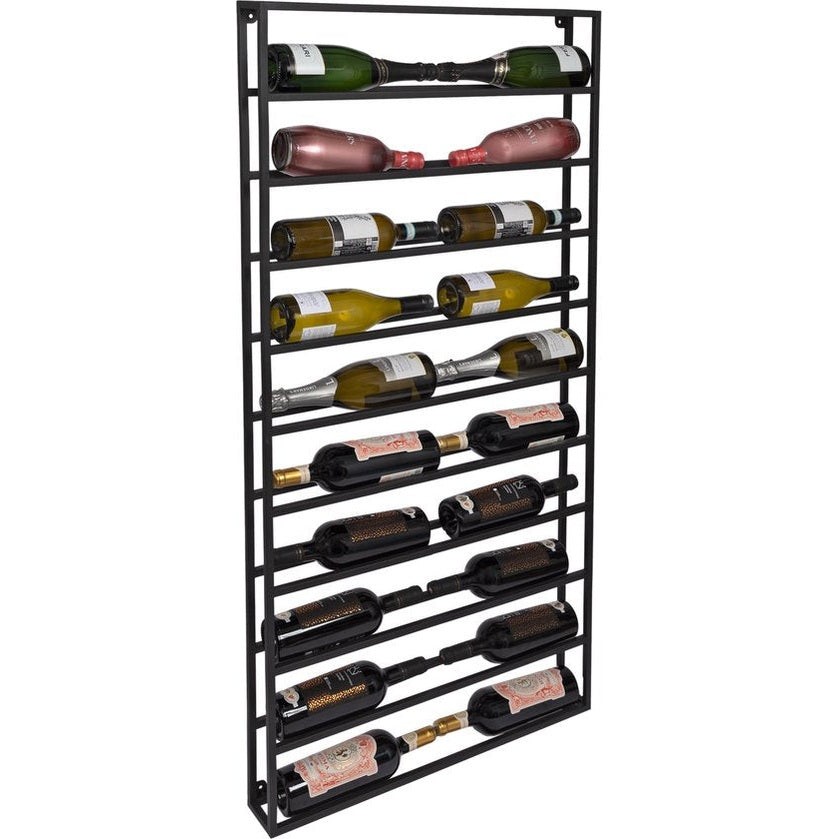 Eleganca Wijnrek - Wijnmeubel - Flessenrek - 20 Flessen - Zwart - Staal - ± 70 x 10 x 140 cm