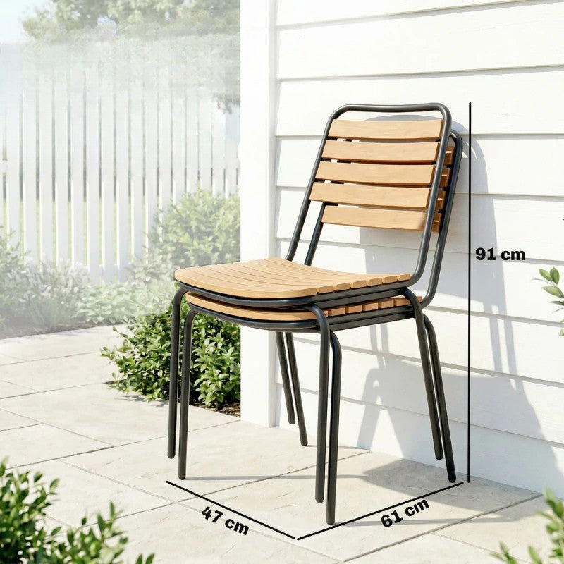 Nancy's Siusi Tuinstoelen - Set van 2 - Balkonstoelen - Terrasstoelen - Natuurlijk hout / zwart