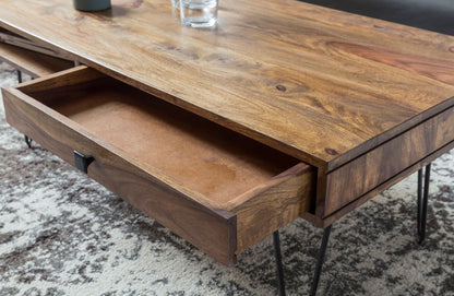 Nancy's Ussita Salontafel - Koffietafel - 2 Praktische Lades - Massief Sheeshamhout - 110 x 60 x 40 cm