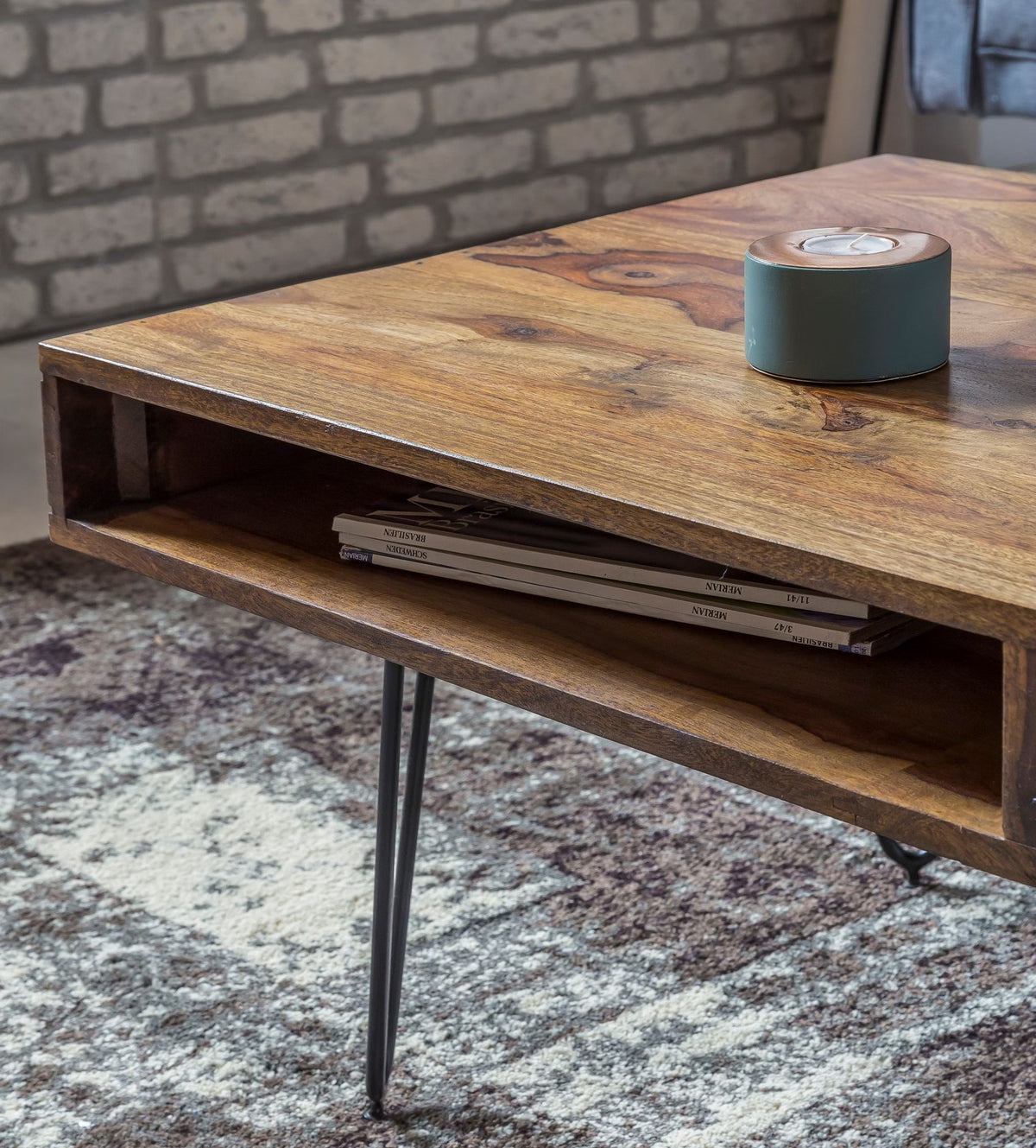 Nancy's Ussita Salontafel - Koffietafel - 2 Praktische Lades - Massief Sheeshamhout - 110 x 60 x 40 cm