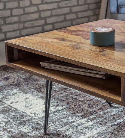 Nancy's Ussita Salontafel - Koffietafel - 2 Praktische Lades - Massief Sheeshamhout - 110 x 60 x 40 cm