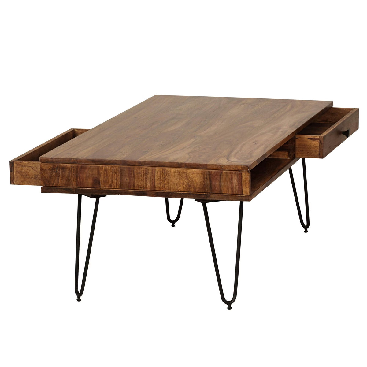 Nancy's Ussita Salontafel - Koffietafel - 2 Praktische Lades - Massief Sheeshamhout - 110 x 60 x 40 cm