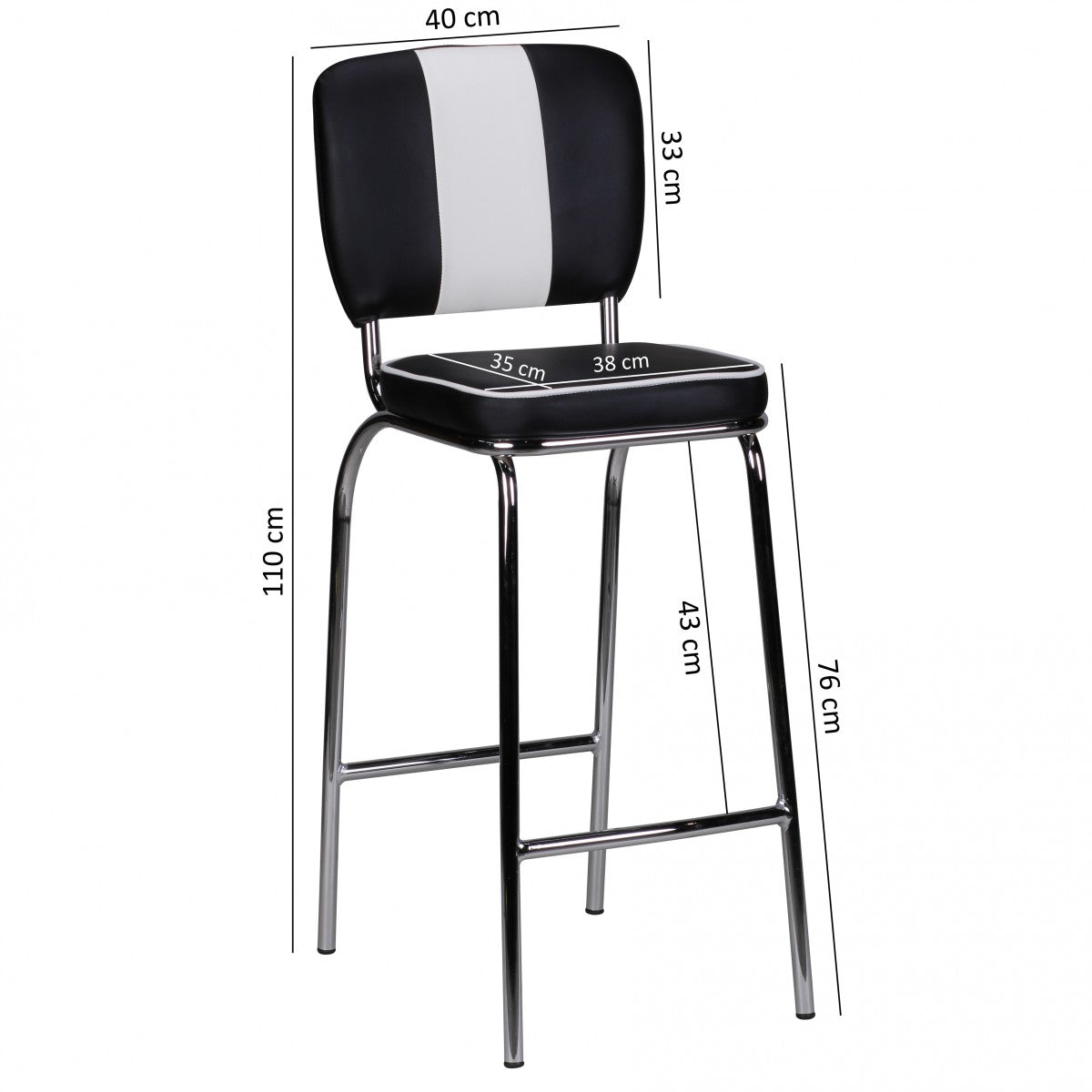 Nancy's Westgate Luxe Retro Barkruk - Vintage Barkruk - Amerikaanse Eetbarstoel - Zwart / Wit - Lederlook