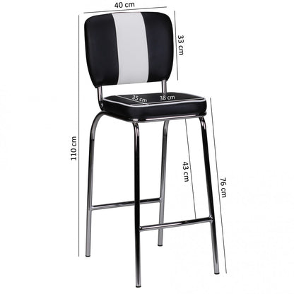Nancy's Westgate Luxe Retro Barkruk - Vintage Barkruk - Amerikaanse Eetbarstoel - Zwart / Wit - Lederlook