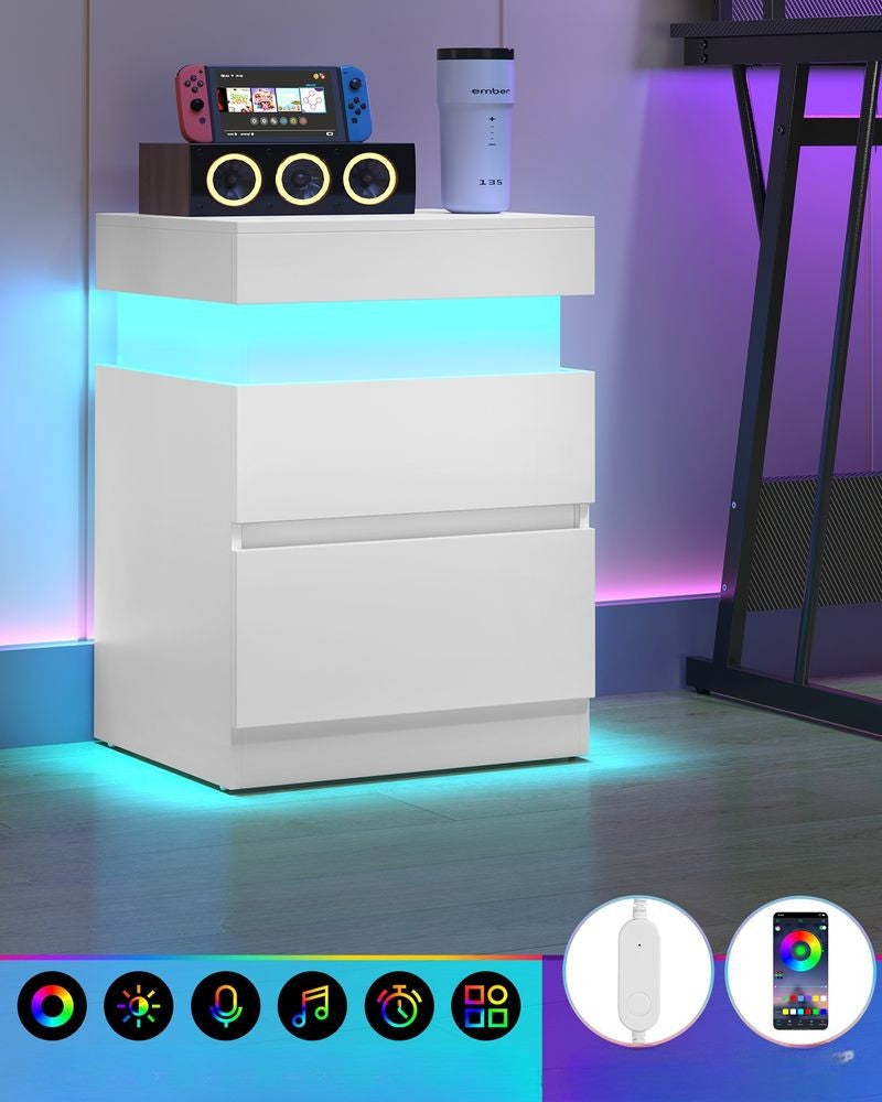 Nancy's Postua Nachtkastjes - Set van 2 - Oplaadstation - LED-Verlichting - Wit - ± 40 x 35 x 55 cm