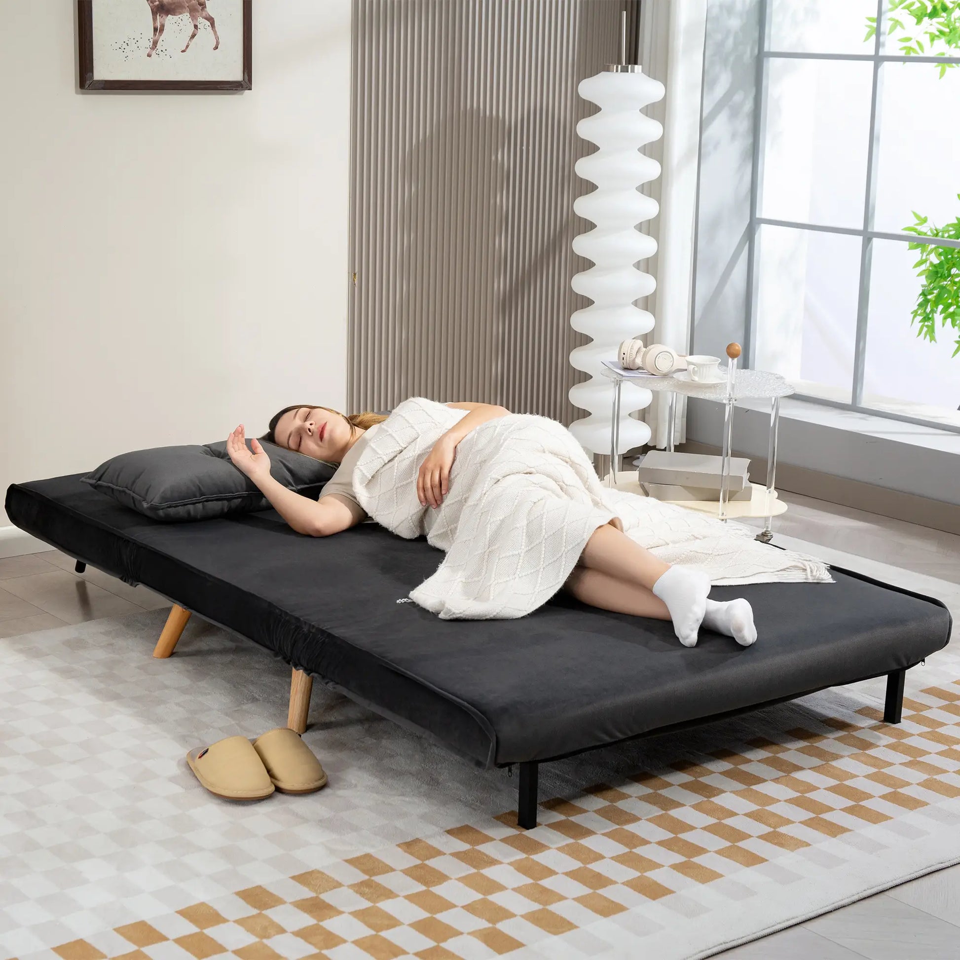 Nancy's Malles Slaapbank - Slaapfauteuil - Tweezitligstoel - Donkergrijs - Fluweel