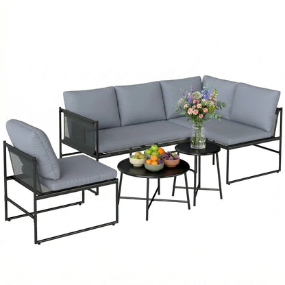 Nancy's Sorrento Loungeset - 5-Delige Tuinmeubelset - Lounge Set - Tuin Set - Grijs / Zwart