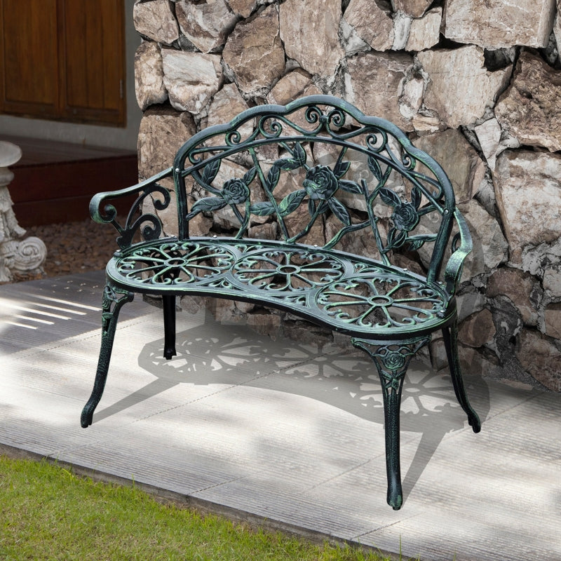 Nancy's Riverview Garden Bench - Bench - 2-Seater Bench - Metal - Antique Green - 100 x 54 x 80 cm