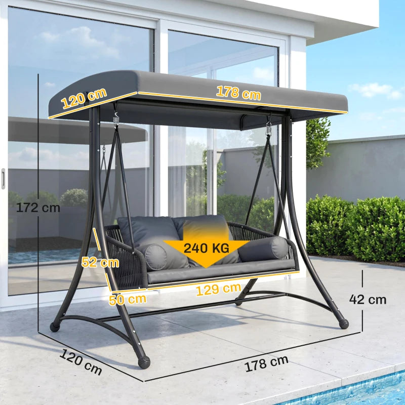 Nancy's Sorso Schommelbank - Tuinschommel - Hollywood Schommel - Verstelbaar Zonnescherm - Grijs / Zwart - ± 180 x 120 x 170 cm