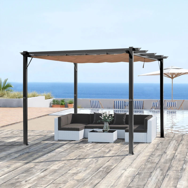 Nancy's Sulmona Pergola - Tuinpaviljoen - Uitschuifbare luifel - Grijs / Bruin - ± 300 x 400 x 225 cm