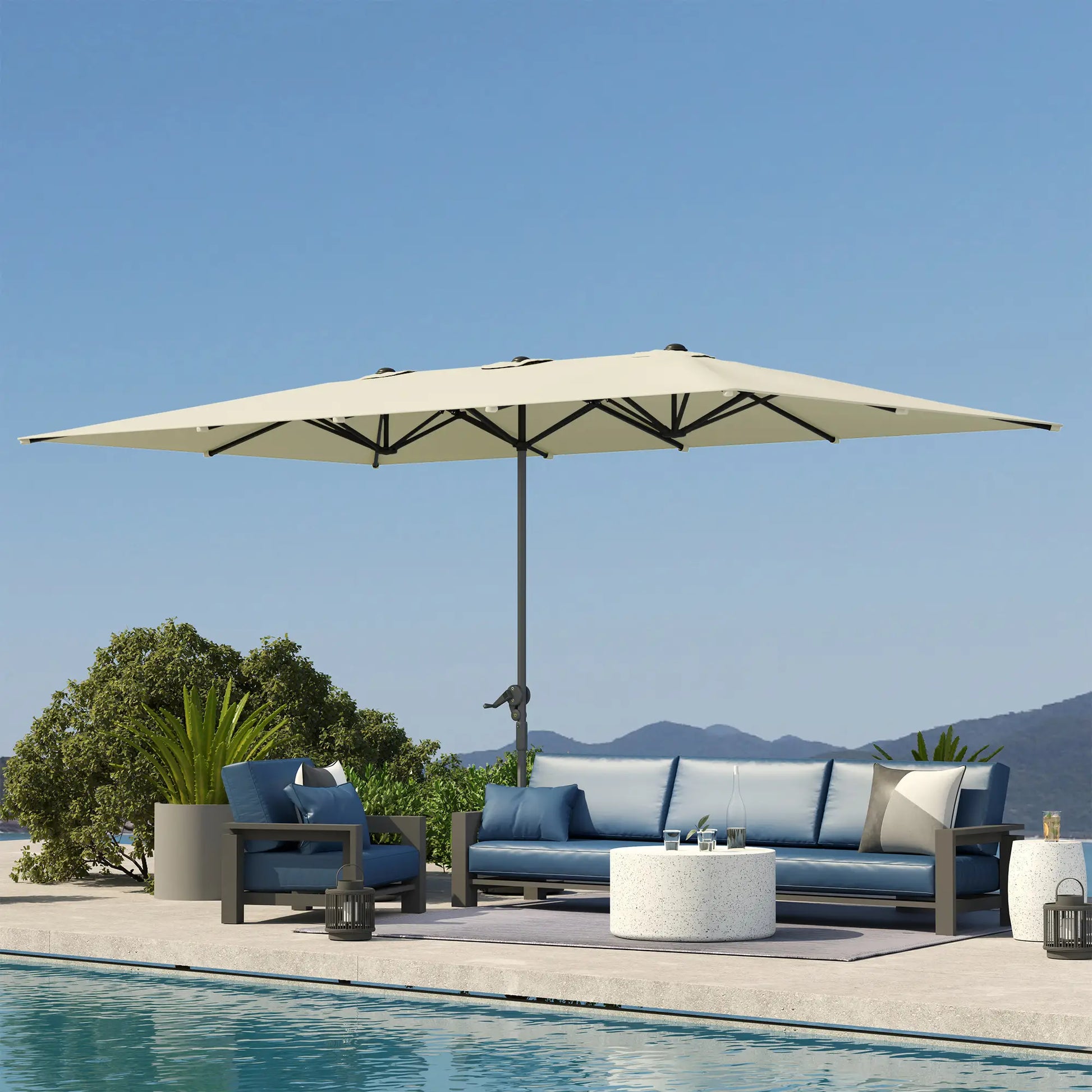 Nancy's Cremeno Parasol - Tuinparasol - UV-Bestendig - Roomwit- ± 450 x 265 x 265 cm