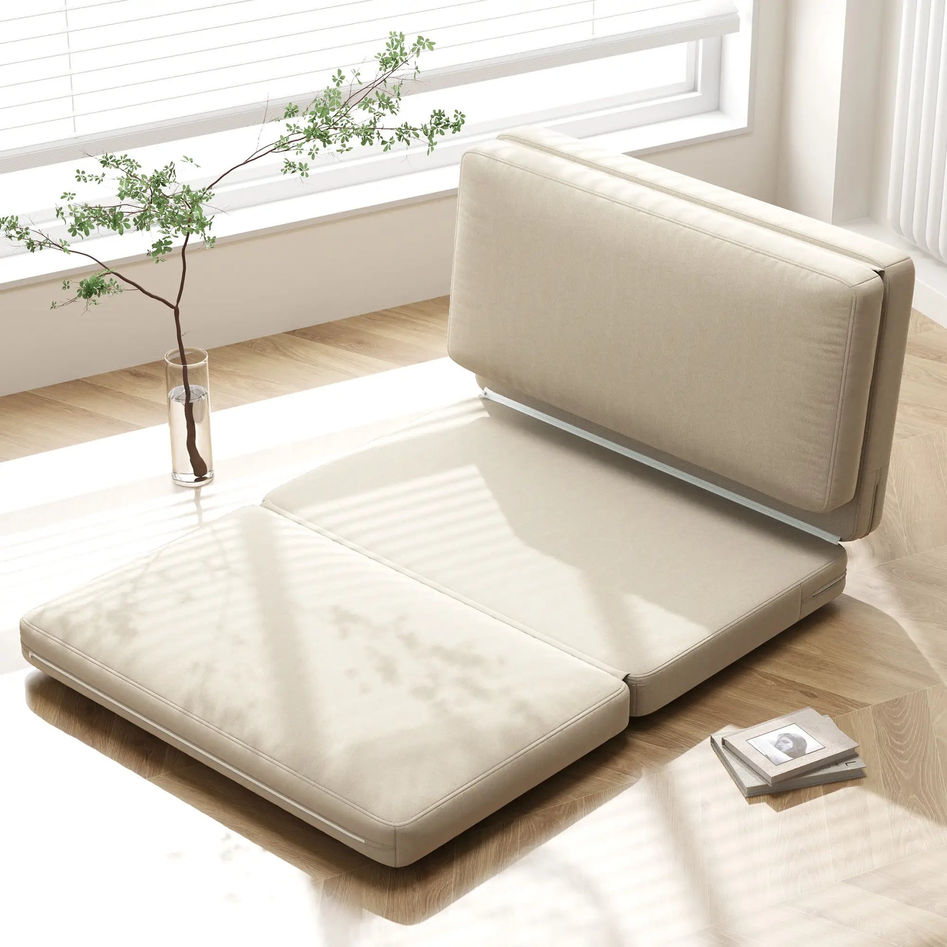 Nancy's Aguda Zitzak met Slaapfunctie - Slaapbank - Lounger - Zitkussen - Beige - Fluweel