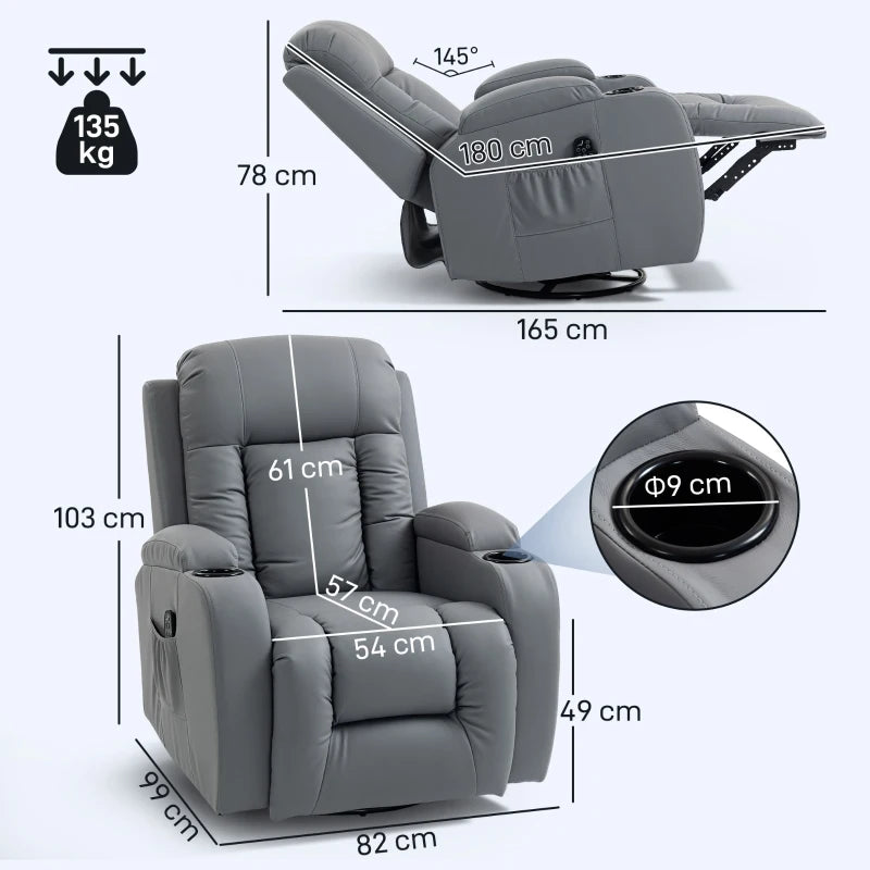Nancy's Pollina Massagestoel - Relaxfauteuil met massagefunctie - Verwarmde massage - Schommel- en draaifunctie - Lichtgrijs - Kunstleer