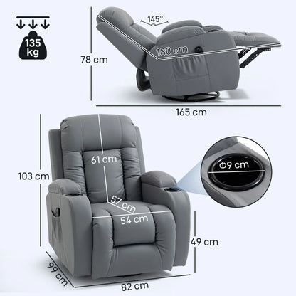 Nancy's Pollina Massagestoel - Relaxfauteuil met massagefunctie - Verwarmde massage - Schommel- en draaifunctie - Lichtgrijs - Kunstleer