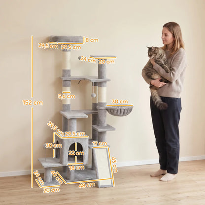 Nancy's Tortolì Krabpaal - Kattenboom - Klimboom met 5 verdiepingen - Grijs / Crèmewit - 78 x 40 x 152 cm