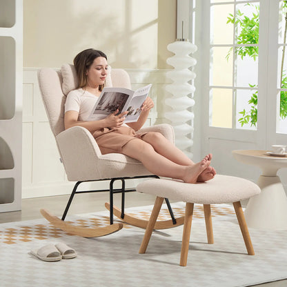 Nancy's Malcesine Schommelstoel - Relaxstoel - Relaxfauteuil - Beige - Fleece