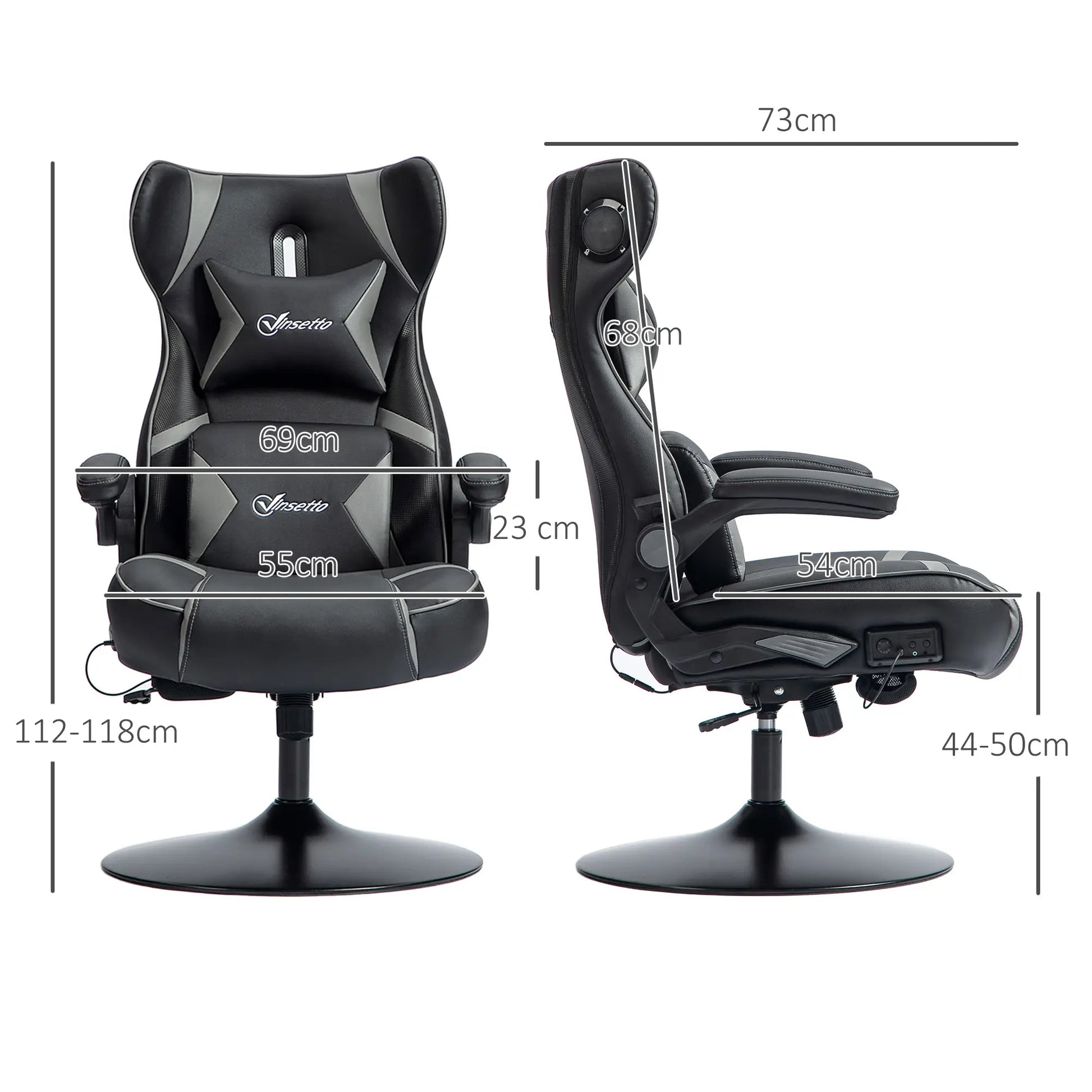 Nancy's Mangualde Gamestoel - Gaming Stoel - Bureaustoel - Bluetooth Speakers - Aanpasbaar - Zwart / Grijs