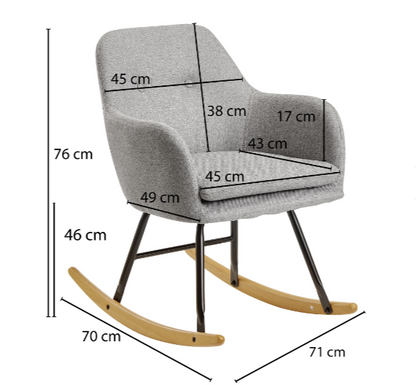 Nancy's Tyler Schommelstoel - Relaxstoel - Fauteuil - Relax Fauteuil - Schommelfunctie - Stof - Ijzer - Hevea Massief Hout - Lichtgrijs