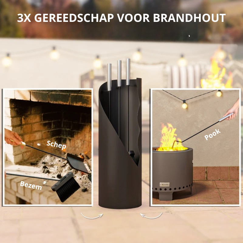 Nancy's Mozzo Haardgereedschap Set - Haardset - Openhaard Set - Zilver / Zwart - Staal