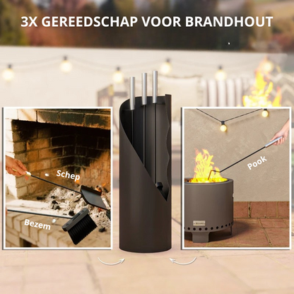 Nancy's Mozzo Haardgereedschap Set - Haardset - Openhaard Set - Zilver / Zwart - Staal