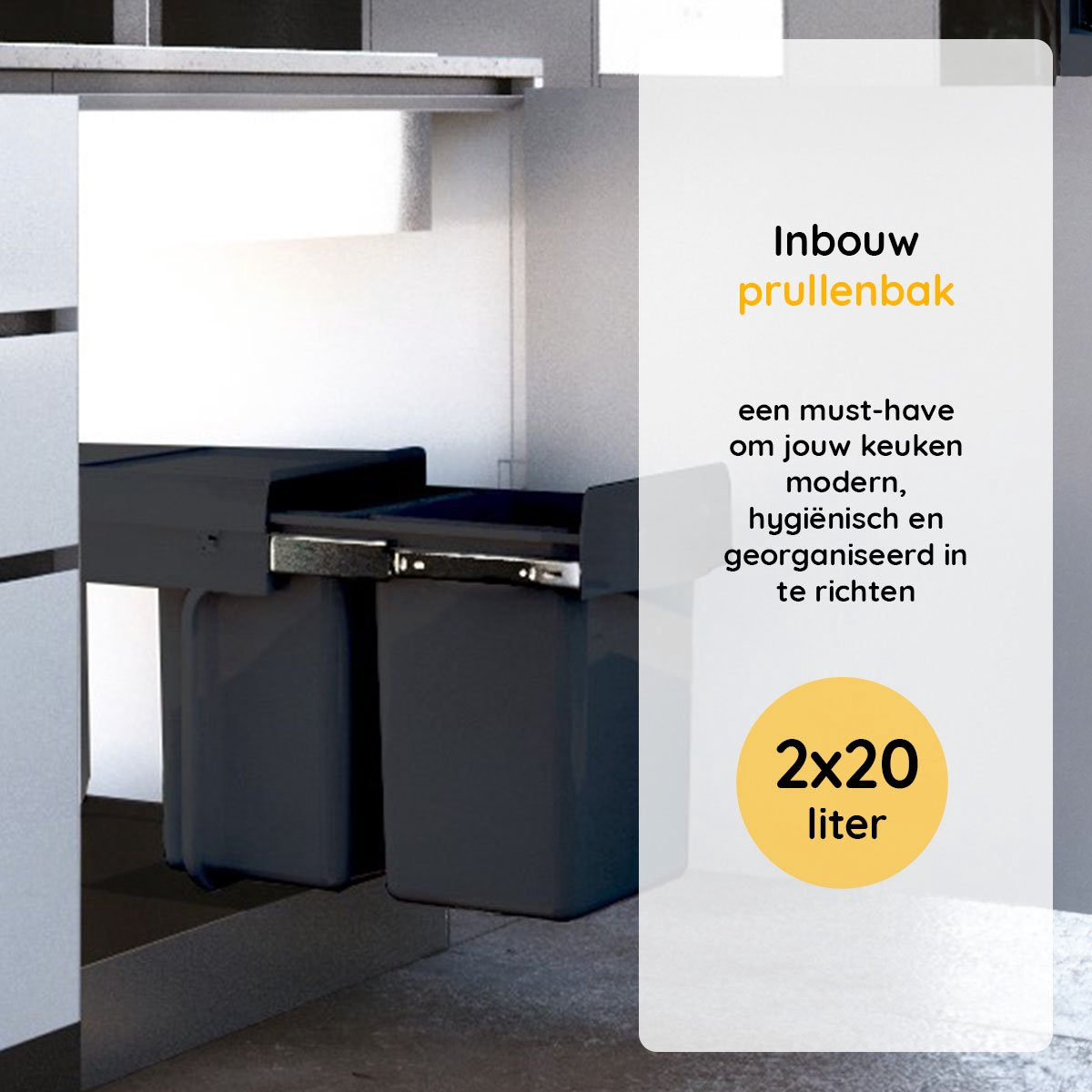Eleganca Inbouw prullenbak - 2x20 Liter - Inbouw vuilnisbak - Prullenbakken afval scheiden