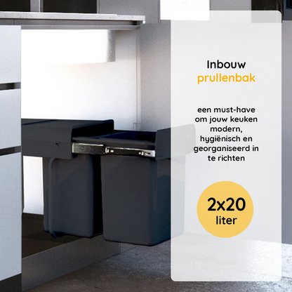 Eleganca Inbouw prullenbak - 2x20 Liter - Inbouw vuilnisbak - Prullenbakken afval scheiden