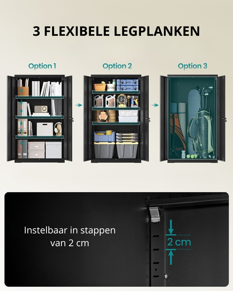 Nancy's Settefrati Archiefkast - Kantoorkast - Dossierkast - Zwart - Staal - 80 x 40 x 140 cm