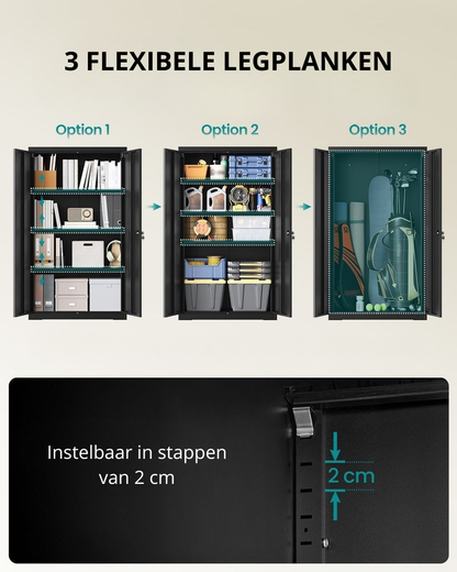 Nancy's Settefrati Archiefkast - Kantoorkast - Dossierkast - Zwart - Staal - 80 x 40 x 140 cm