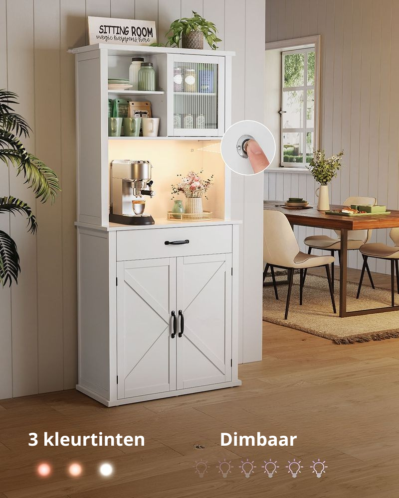 Nancy's Avelal Keukenkast Vrijstaand - Opbergkast - Buffetkast - Met Verlichting - Wit - ± 80 x 40 x 180 cm