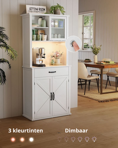 Nancy's Avelal Keukenkast Vrijstaand - Opbergkast - Buffetkast - Met Verlichting - Wit - ± 80 x 40 x 180 cm