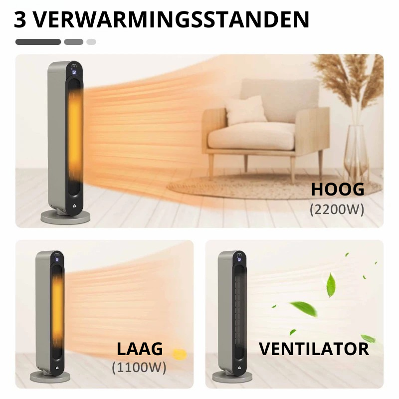 Nancy's Mulazzo Kachel - Keramische Verwarming - Mobiele Kachel - LED-Display - Zilver
