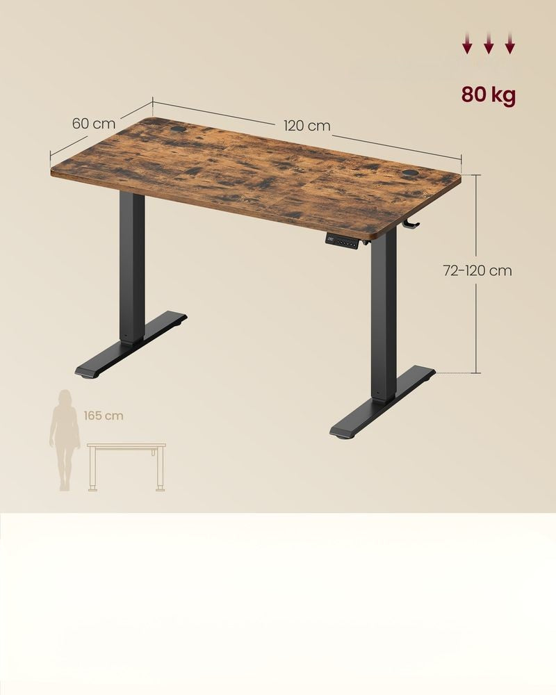 Nancy's Pozzilli Verstelbaar Bureau - Zit/Sta Bureau - Elektrisch verstelbaar - Vintage Bruin - ± 120 x 60 x 72-120 cm