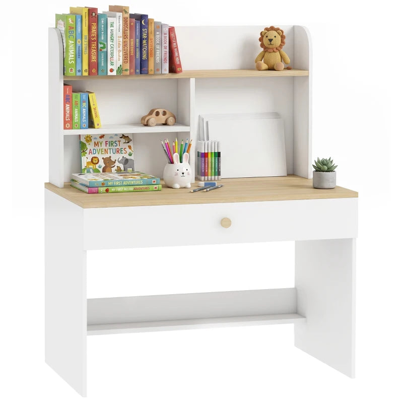 Nancy's Torchiara Kindertafel - Kinderbureau - Opbergruimte - Wit / Houtlook - 80 x 50 x 100 cm
