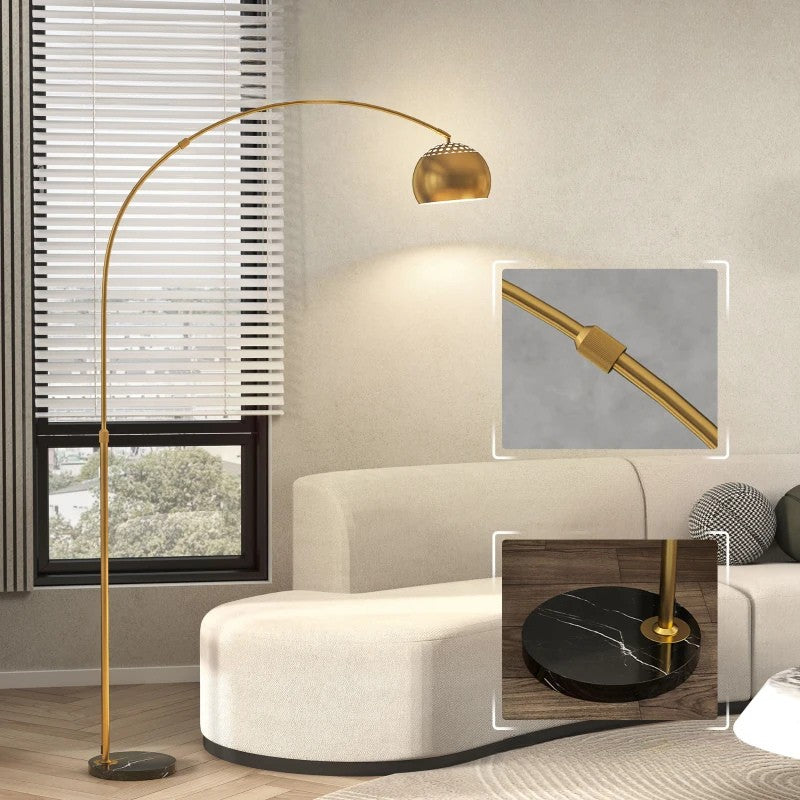 Nancy's Paroldo Vloerlamp - Staande Lamp - Verstelbare Lampenkap - Zwart / Goud - Staal / Marmer