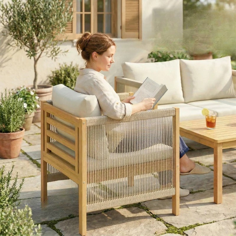 Nancy's Sarzana Loungeset - 4-Delige Tuinset - Balkonmeubelset - Beige - Acaciahout