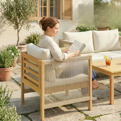 Nancy's Sarzana Loungeset - 4-Delige Tuinset - Balkonmeubelset - Beige - Acaciahout