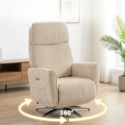 Nancy's Tarzo Elektrische Fauteuil - Relaxfauteuil - Relaxstoel - Draaibaar - Crèmewit / Zilver - Corduroy Look